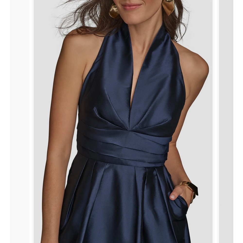 Donna Karan New York Plunge Neck Taffeta Midi Dress - Picture 4 of 9